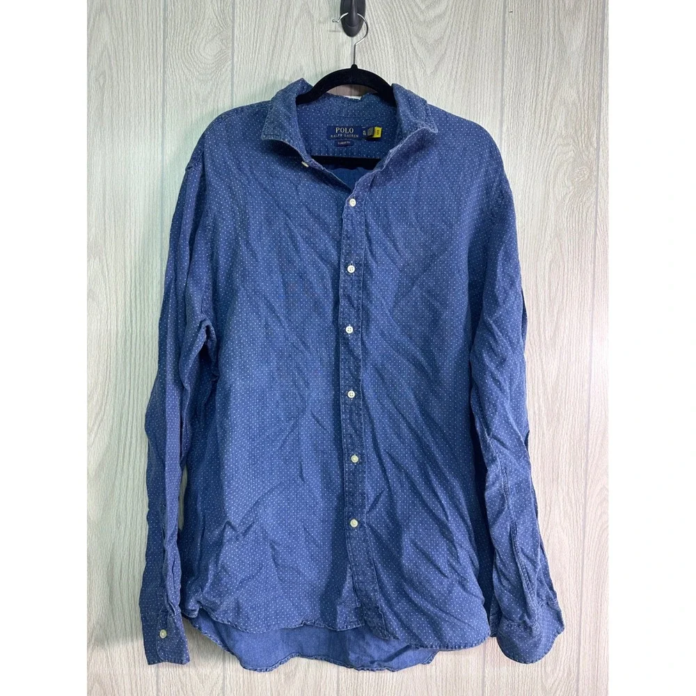 Polo Ralph Lauren Classic Fit Men's Blue Dot Print Button Down Shirt XL‎